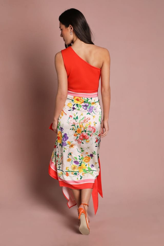 Coast Coast Women's Bandage One Shoulder Printed Satin Midi Dress in Ivory - 3