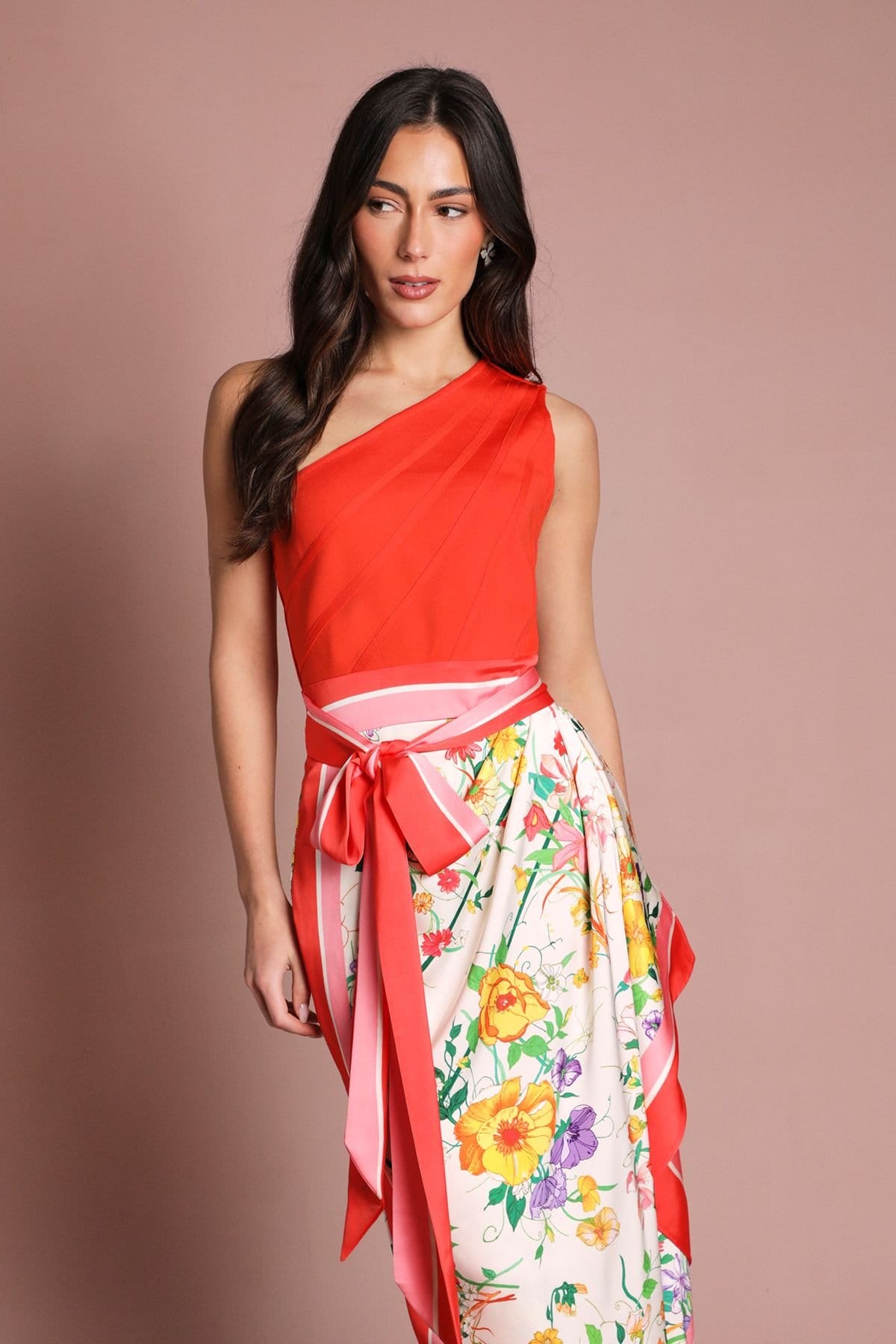 Coast Coast Women's Bandage One Shoulder Printed Satin Midi Dress in Ivory - 4
