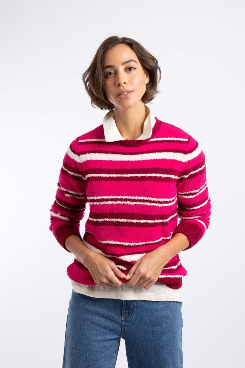 Weird Fish Weird Fish Women's Wanda Cosy Knit Stripe Jumper in Dark Pink - 1