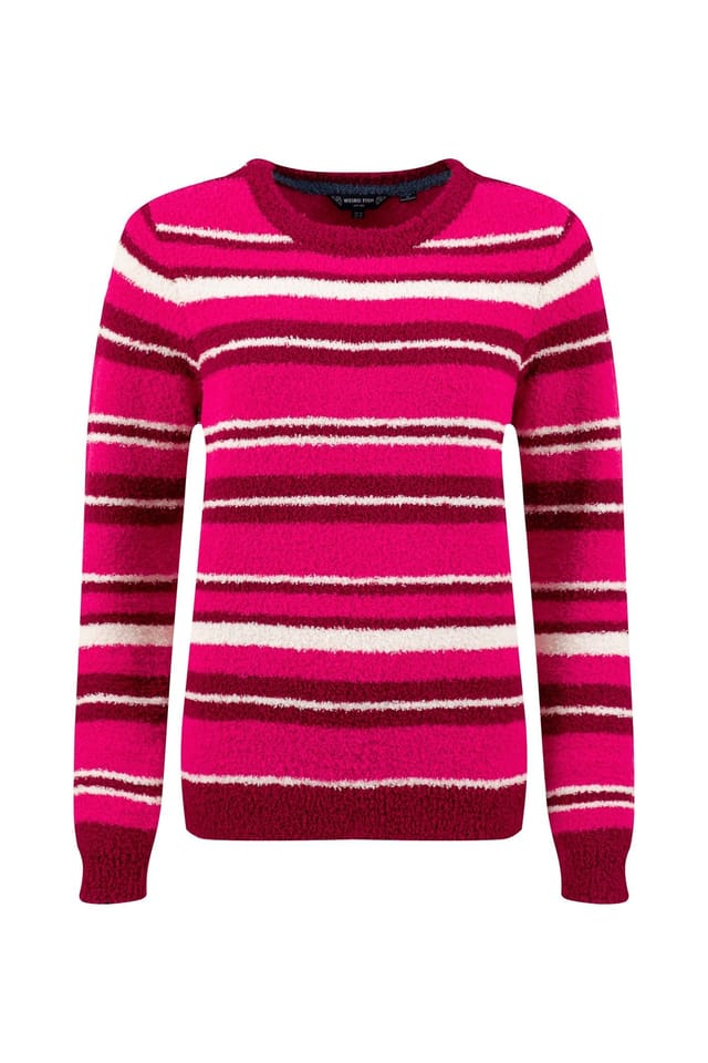 Weird Fish Weird Fish Women's Wanda Cosy Knit Stripe Jumper in Dark Pink - 2
