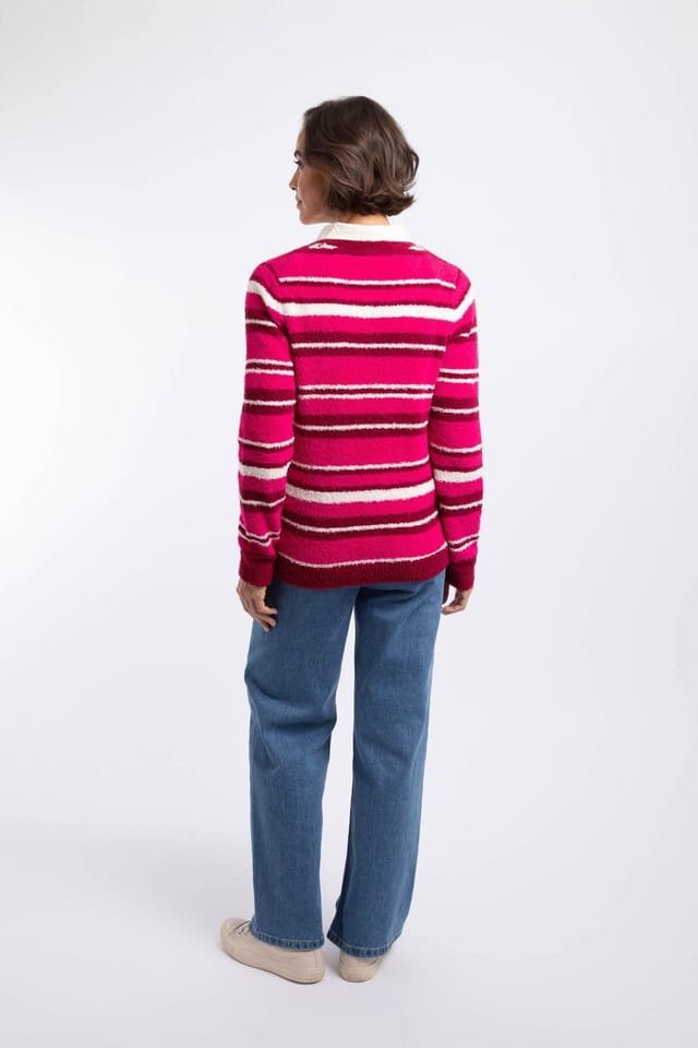 Weird Fish Weird Fish Women's Wanda Cosy Knit Stripe Jumper in Dark Pink - 3