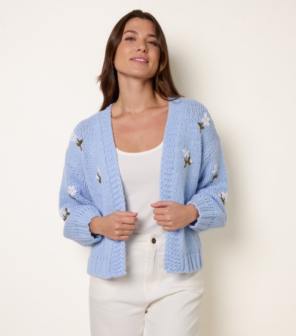 Blue Vanilla Women's Light Blue Embroidered Daisy Cardigan Blue Vanilla New Look - 1