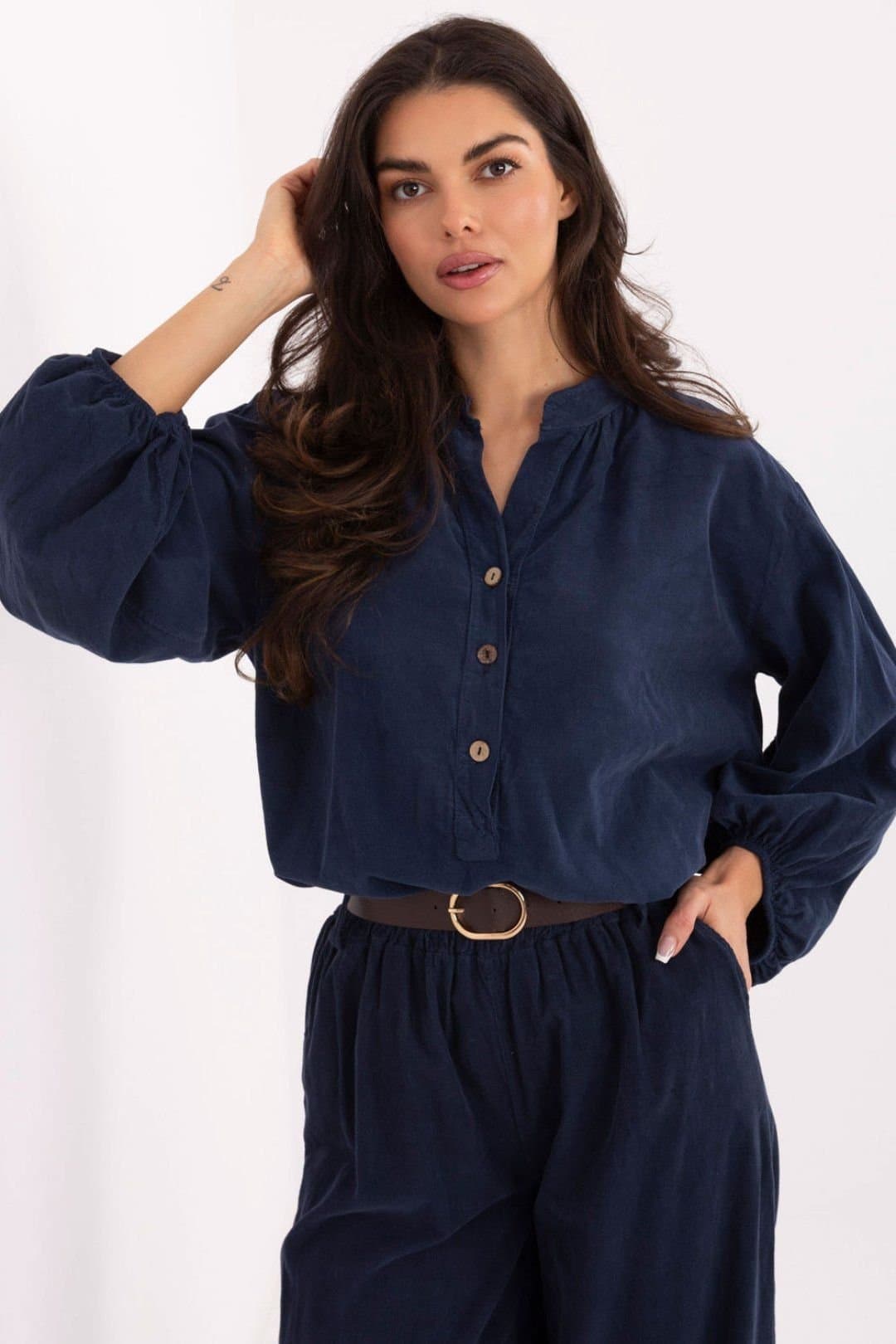 Love Lace Love Lace Women's Casual Puff Sleeve Sweetheart Blouse Shirt in Blue