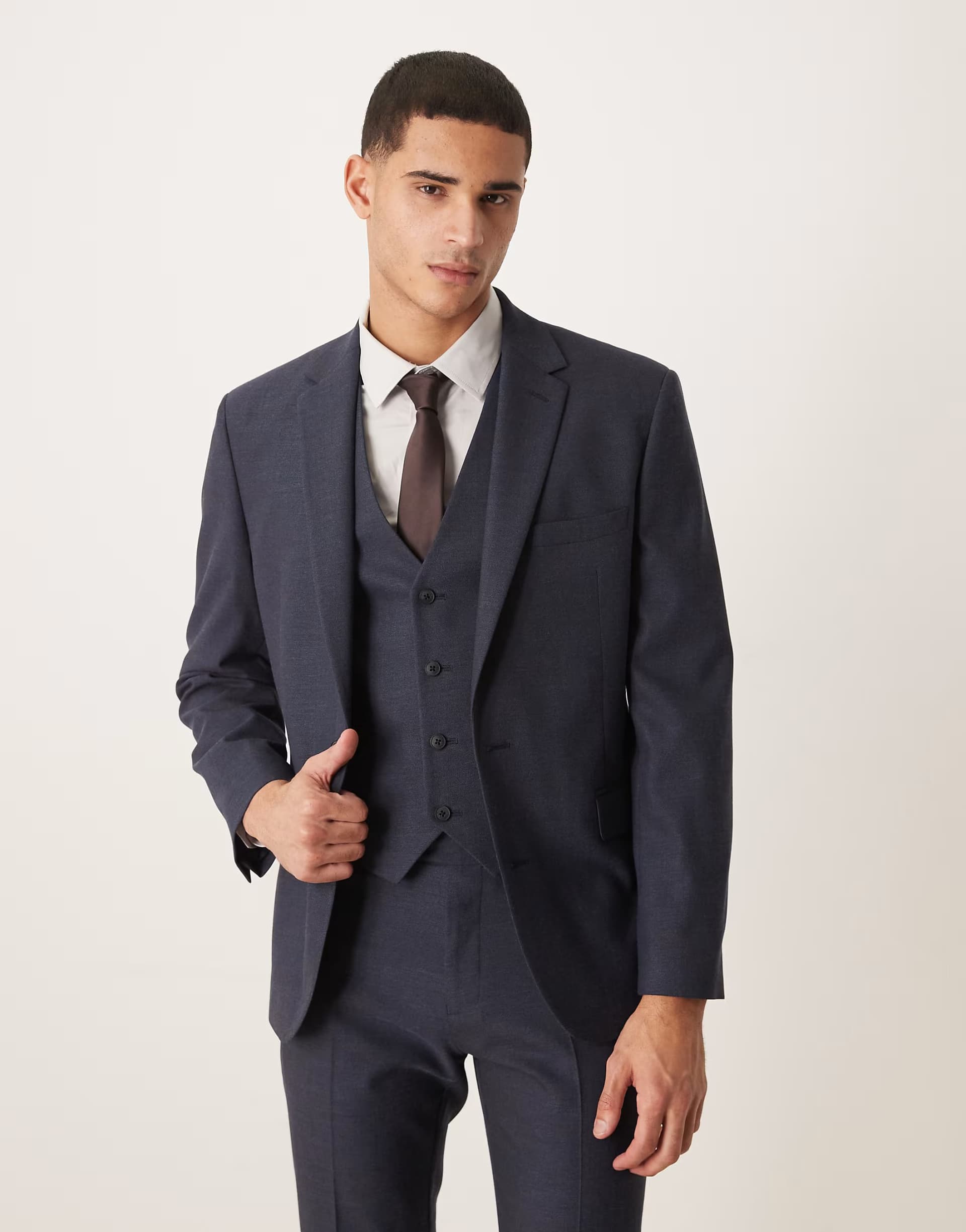 ASOS ASOS DESIGN slim suit jacket in navy micro texture