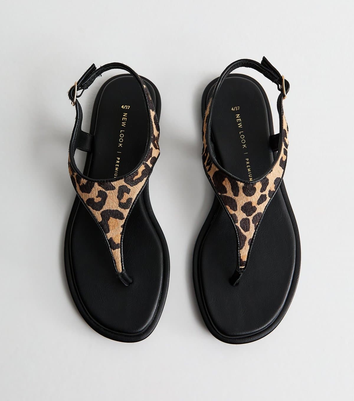 New Look Women's Premium Real Leather Stone Leopard Print Toe Post Sandals New Look