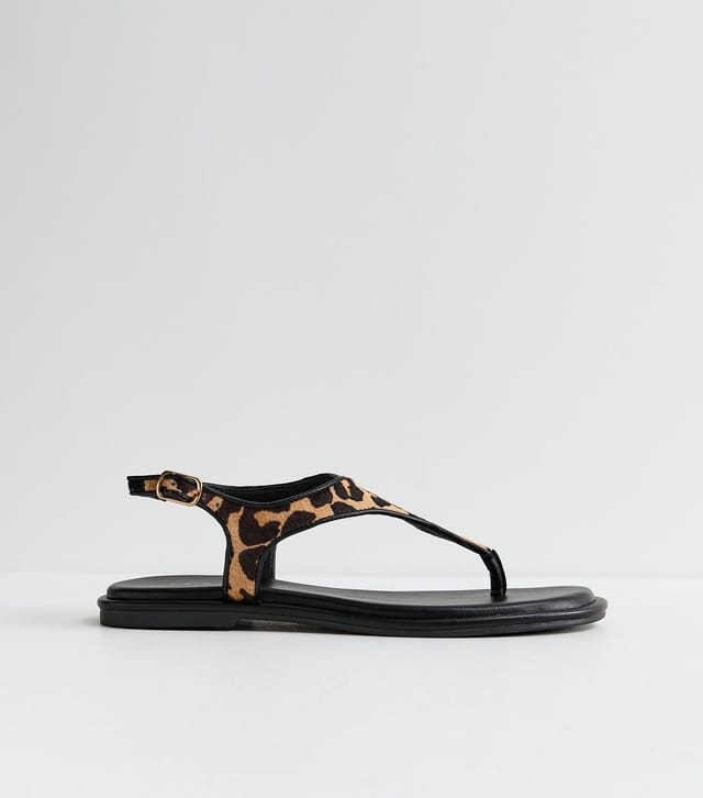 New Look Women's Premium Real Leather Stone Leopard Print Toe Post Sandals New Look - 3
