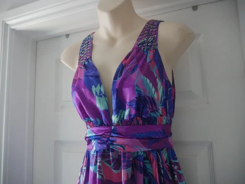New Look New Look Dress Ladies Size 12 Purple Multicoloured Bead Sequin Evening Party