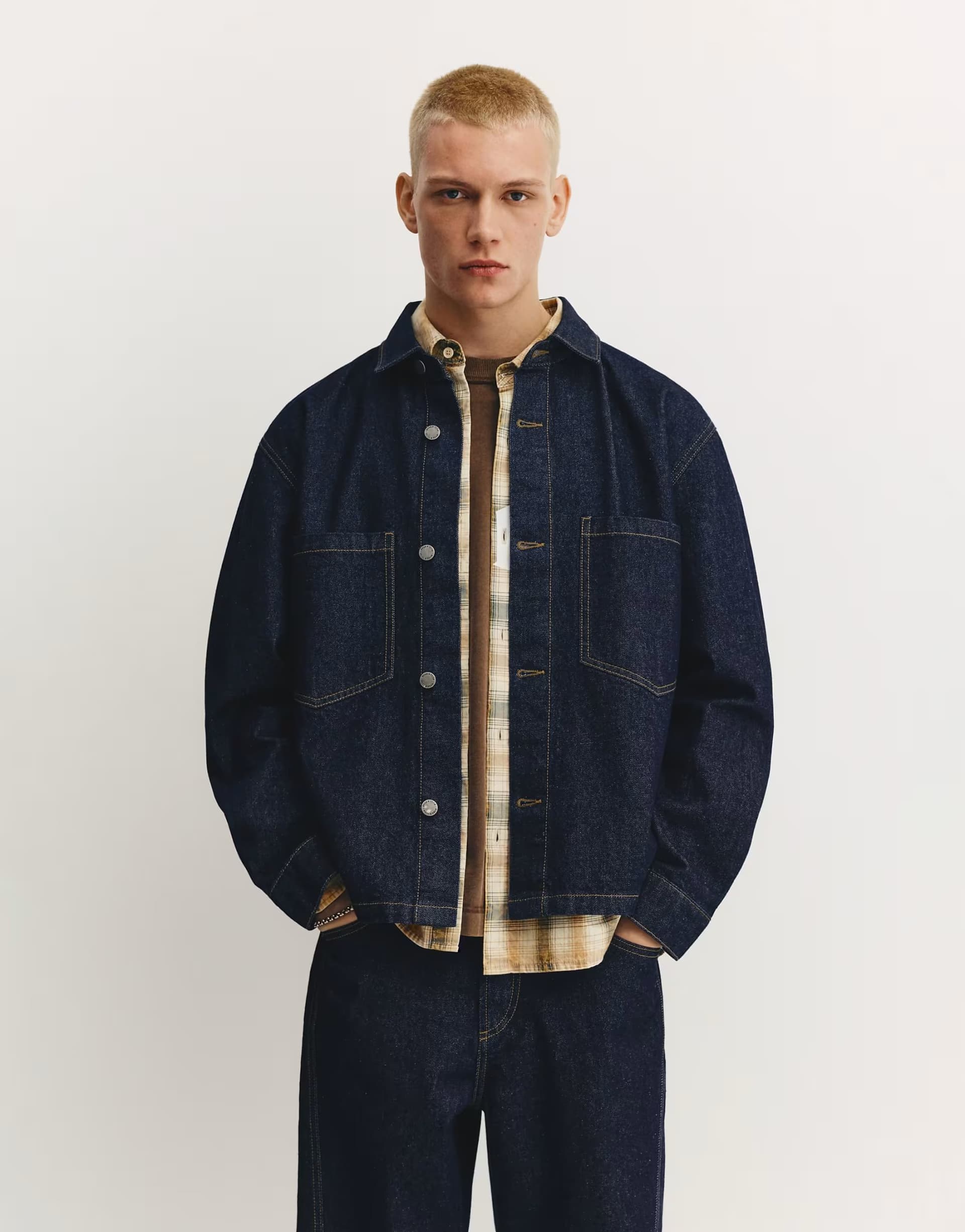 ASOS Pull&Bear Denim shirt with pockets in navy