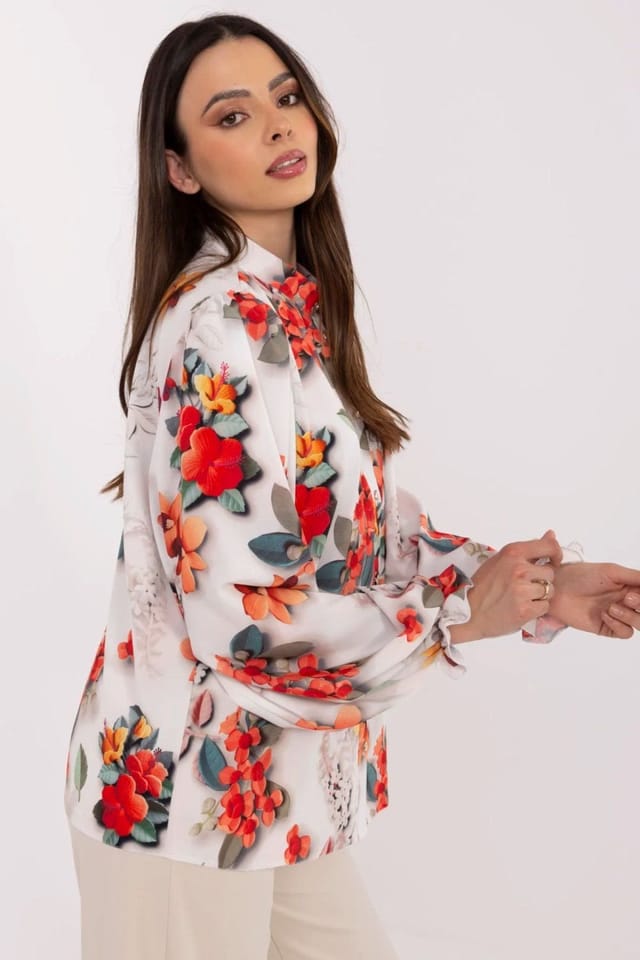 Love Lace Love Lace Women's Floral Long Sleeve Cotton Blend Shirt in White - 2
