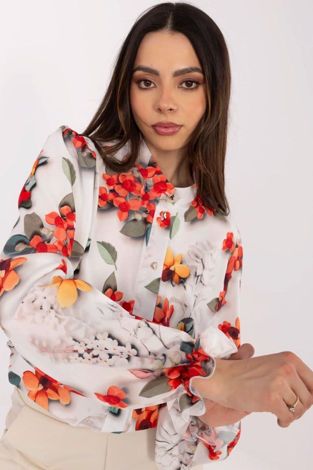 Love Lace Love Lace Women's Floral Long Sleeve Cotton Blend Shirt in White - 4