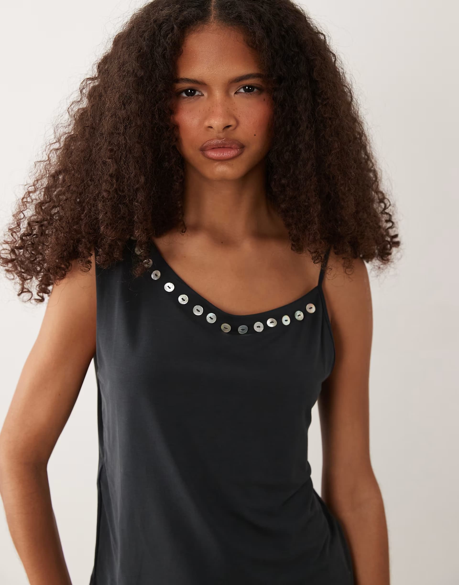 ASOS Mango Nana asymmetric sleeveless top co-ord with buttons in charcoal
