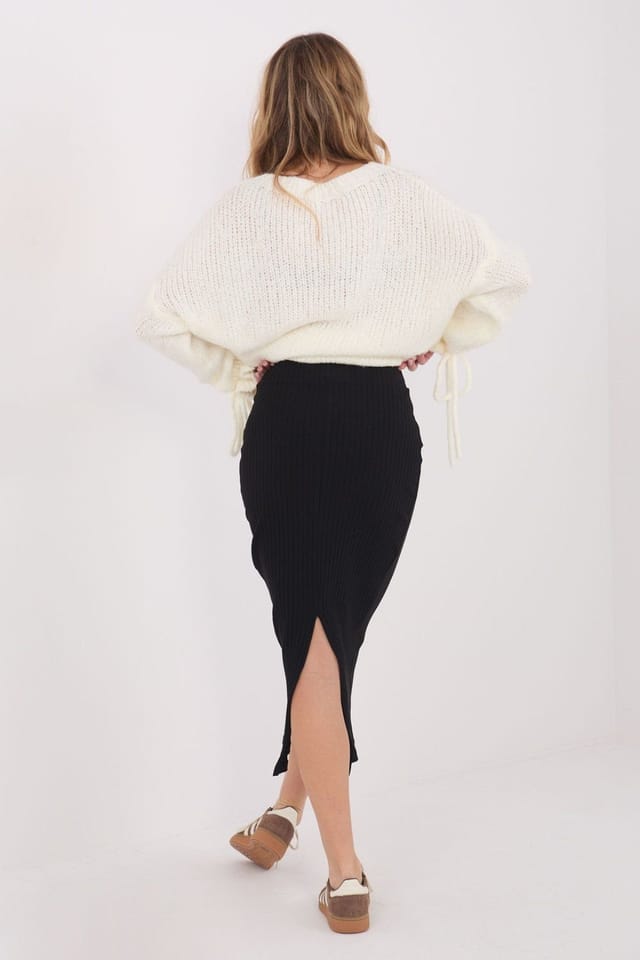 Love Lace Love Lace Women's Ribbed Cotton Elastane Midi Knit Skirt in Black - 2