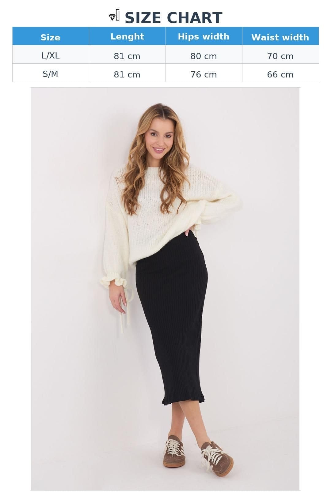Love Lace Love Lace Women's Ribbed Cotton Elastane Midi Knit Skirt in Black - 4