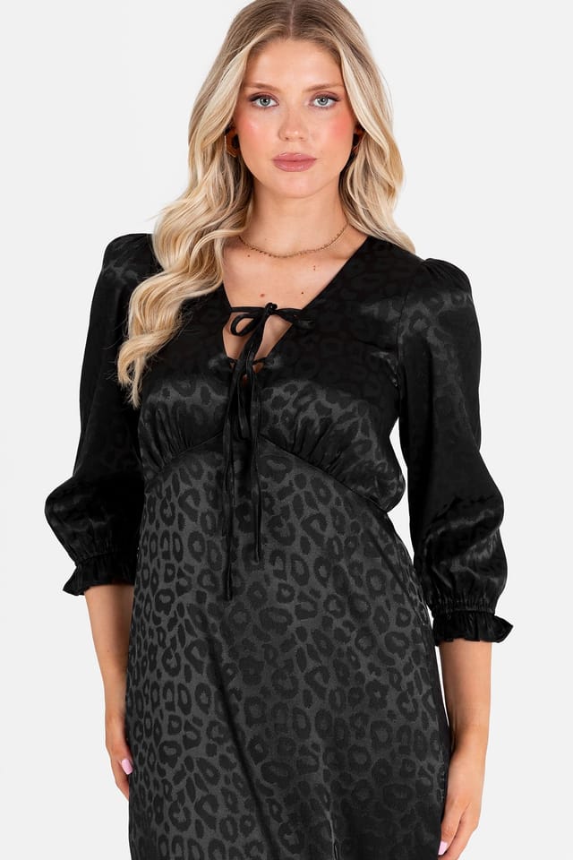 Lovedrobe Lovedrobe Women's Animal Jacquard Tie Neck High-Low Hem Dress in Black - 2