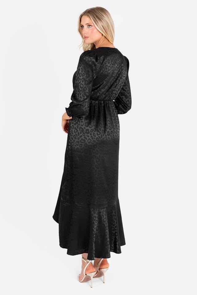 Lovedrobe Lovedrobe Women's Animal Jacquard Tie Neck High-Low Hem Dress in Black - 3