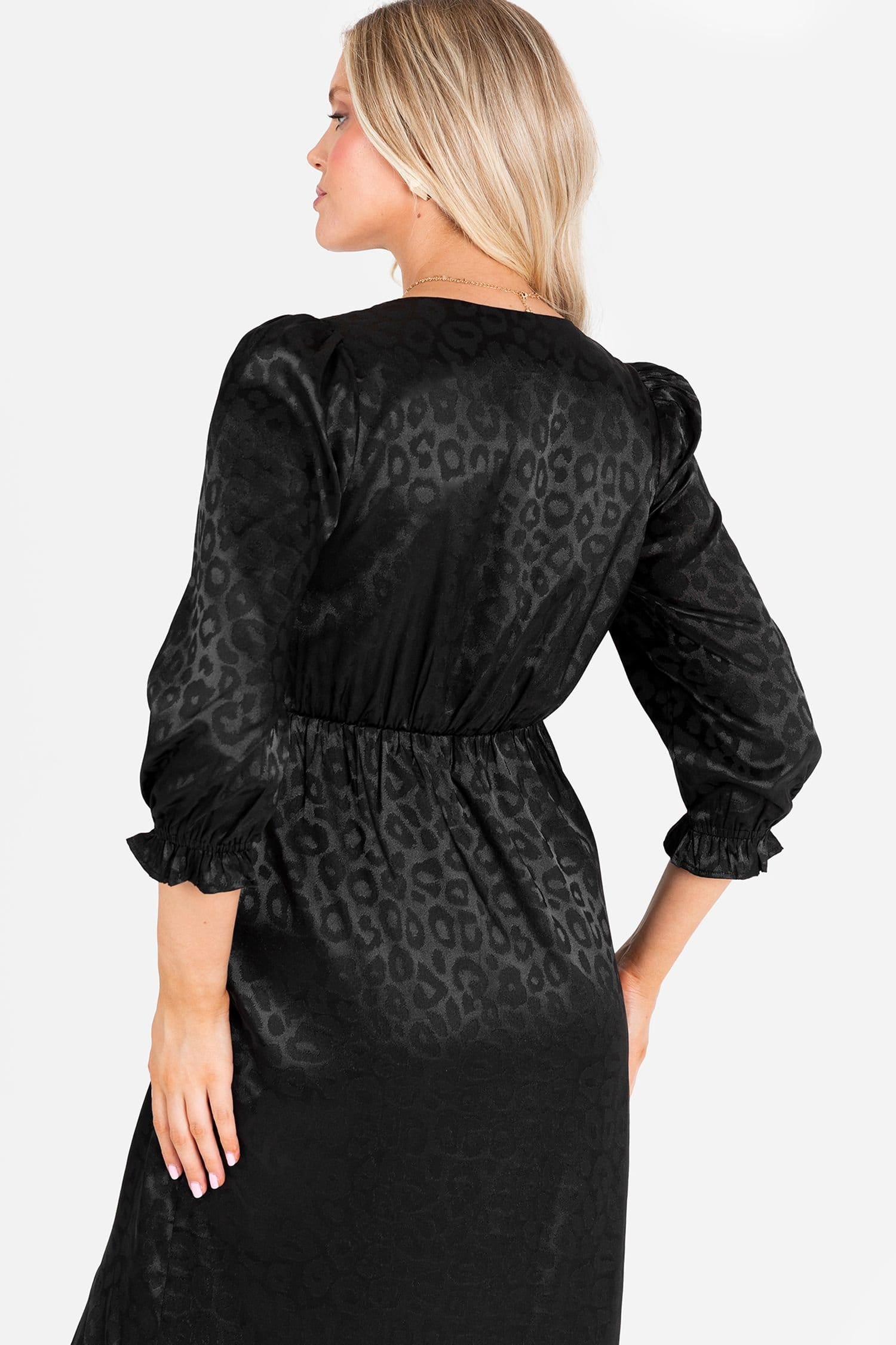 Lovedrobe Lovedrobe Women's Animal Jacquard Tie Neck High-Low Hem Dress in Black - 4