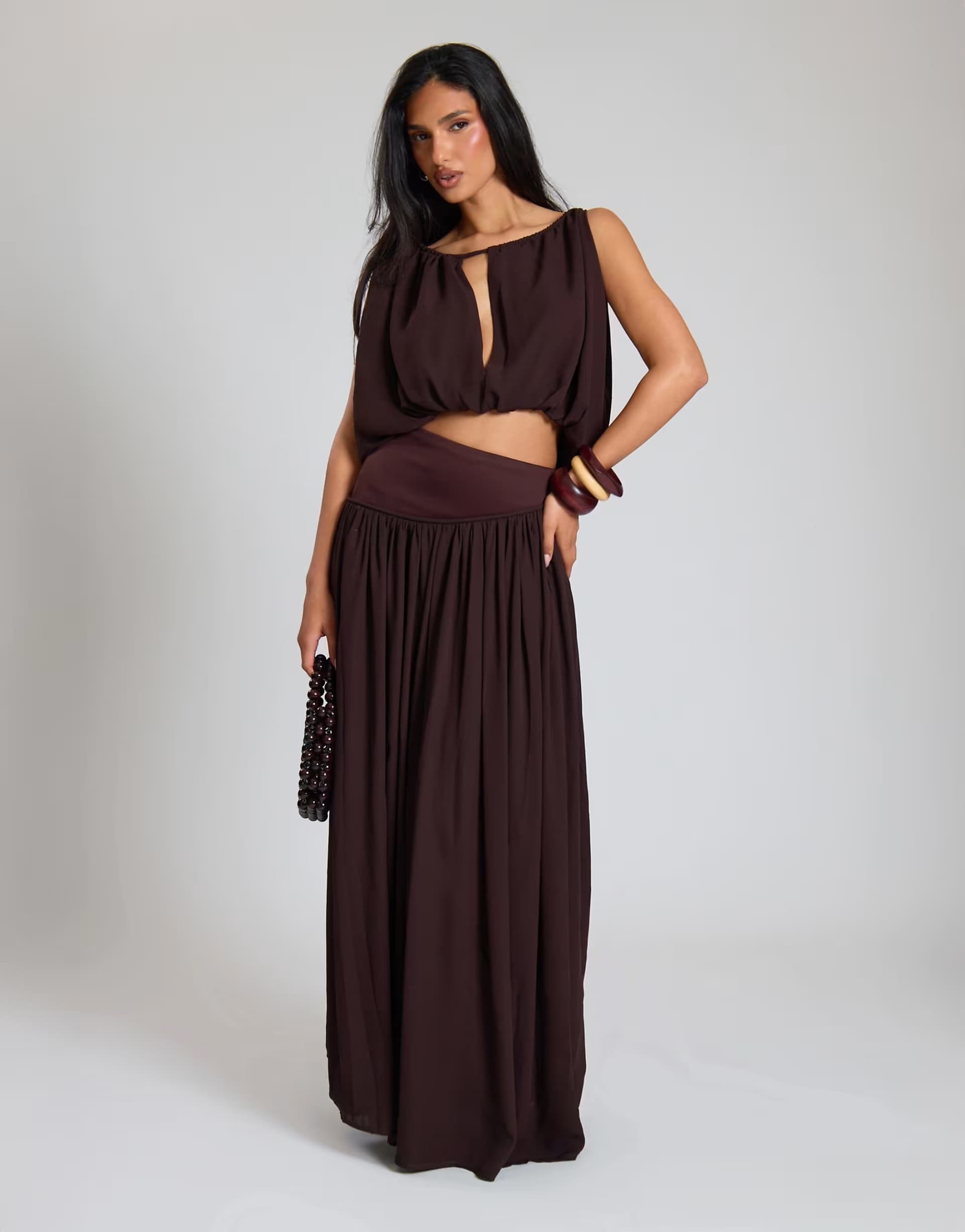 ASOS Missyempire Woven ruched tie front crop top in chocolate
