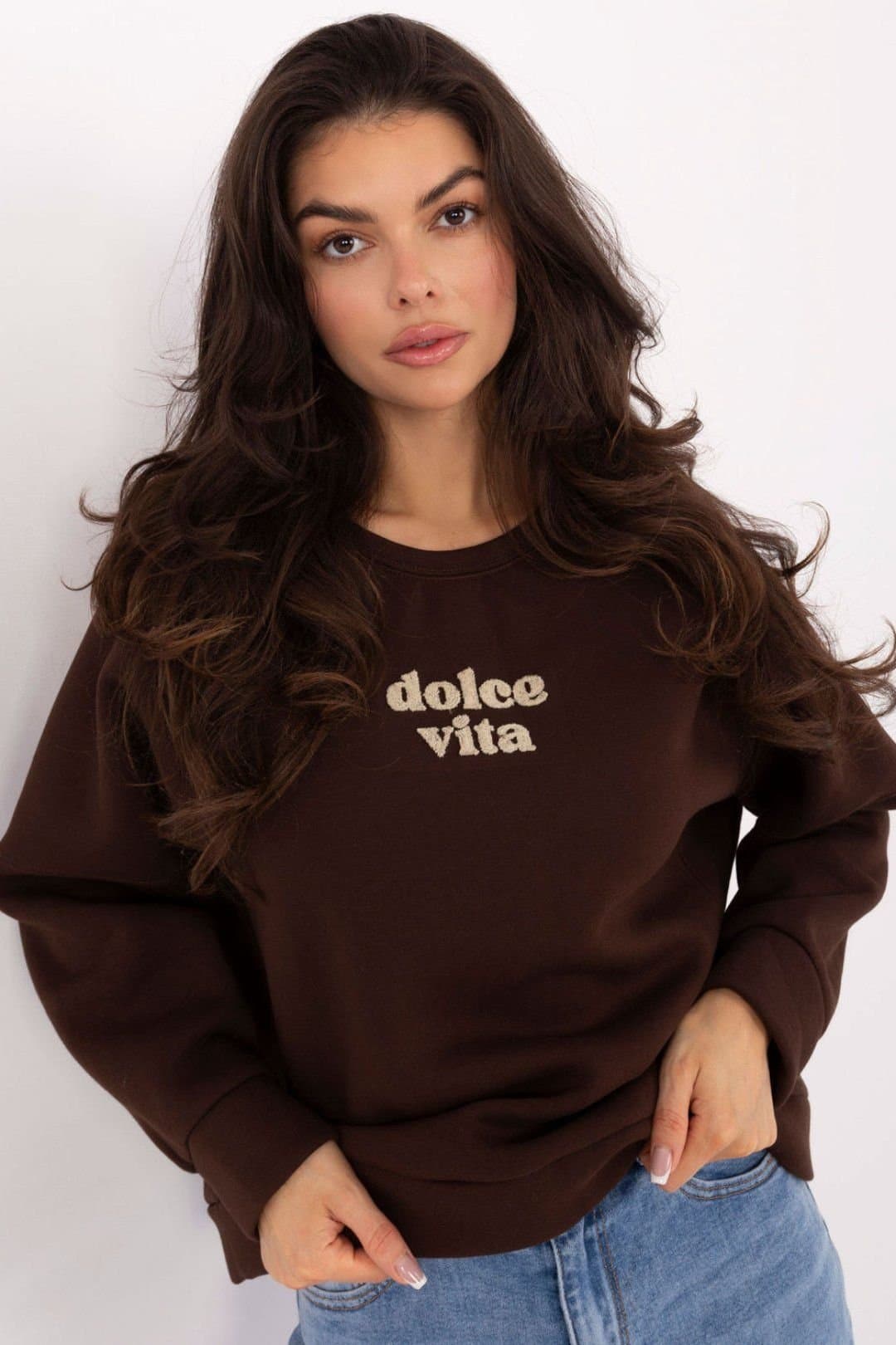 Love Lace Love Lace Women's Oversized Printed Round Neck Blouse in Brown
