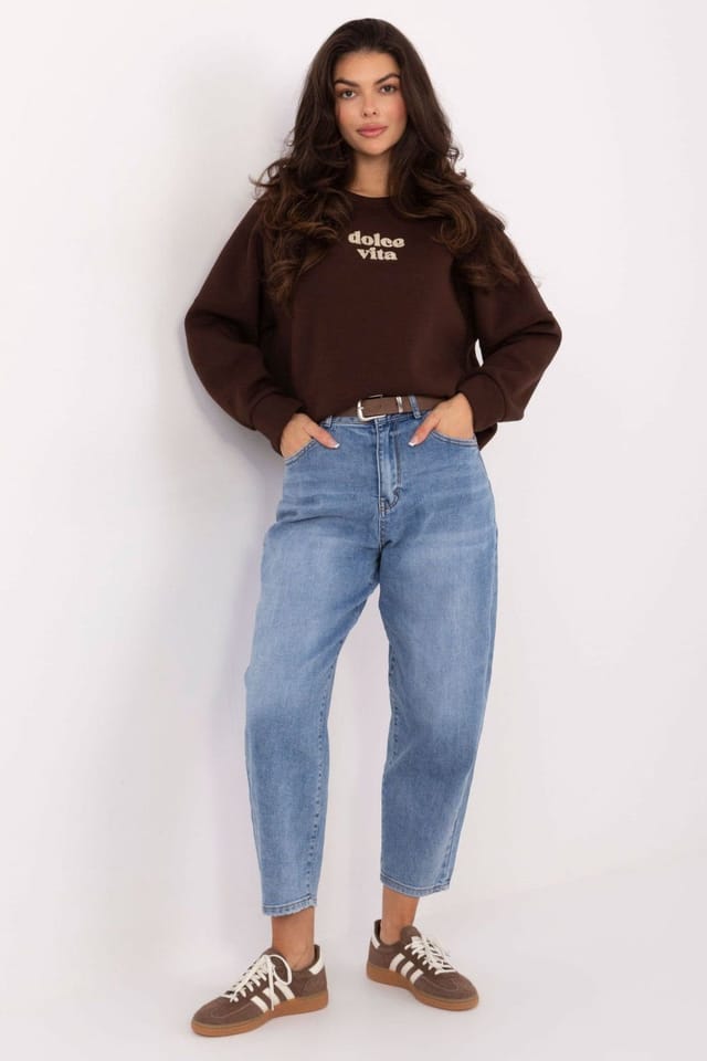 Love Lace Love Lace Women's Oversized Printed Round Neck Blouse in Brown - 2