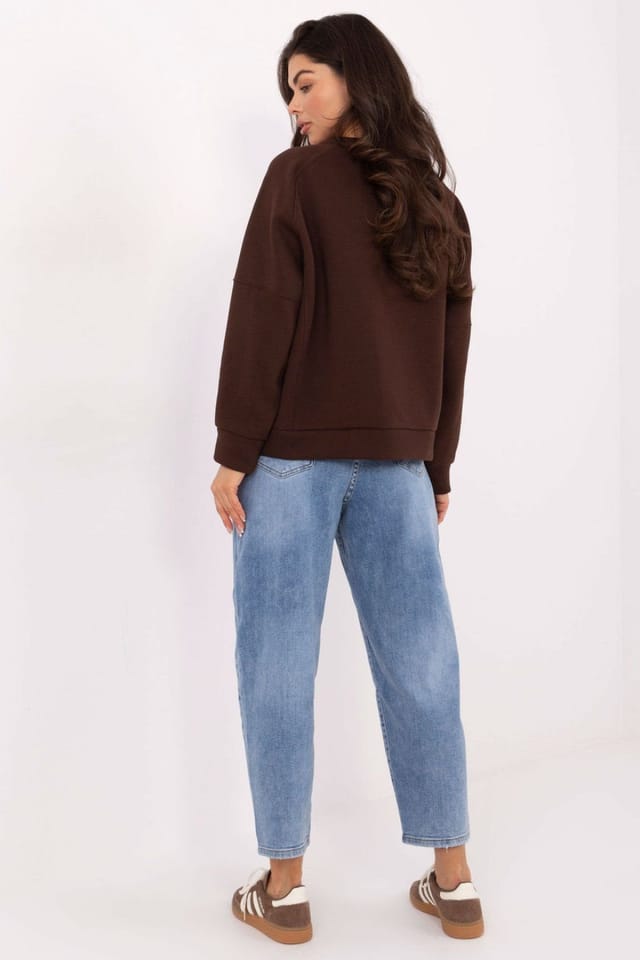 Love Lace Love Lace Women's Oversized Printed Round Neck Blouse in Brown - 3