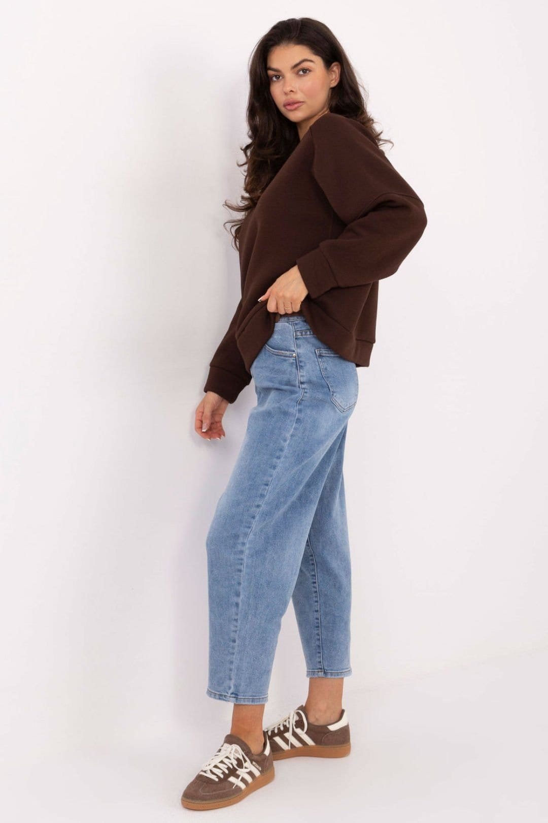 Love Lace Love Lace Women's Oversized Printed Round Neck Blouse in Brown - 4