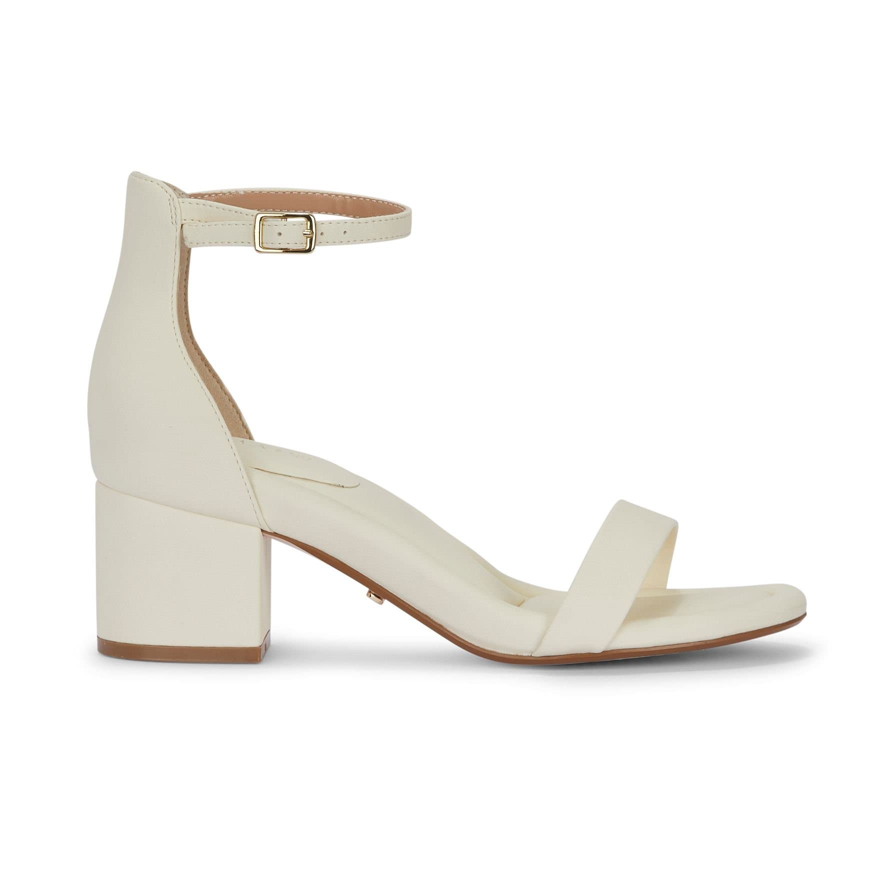 MALOW LONDON MALOW LONDON Women's Khloe Heeled Sandals Buckle Strap PU Open Toe Block Heel Shoes in Cream
