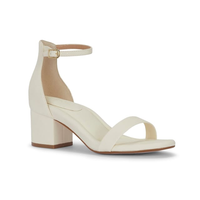 MALOW LONDON MALOW LONDON Women's Khloe Heeled Sandals Buckle Strap PU Open Toe Block Heel Shoes in Cream - 3