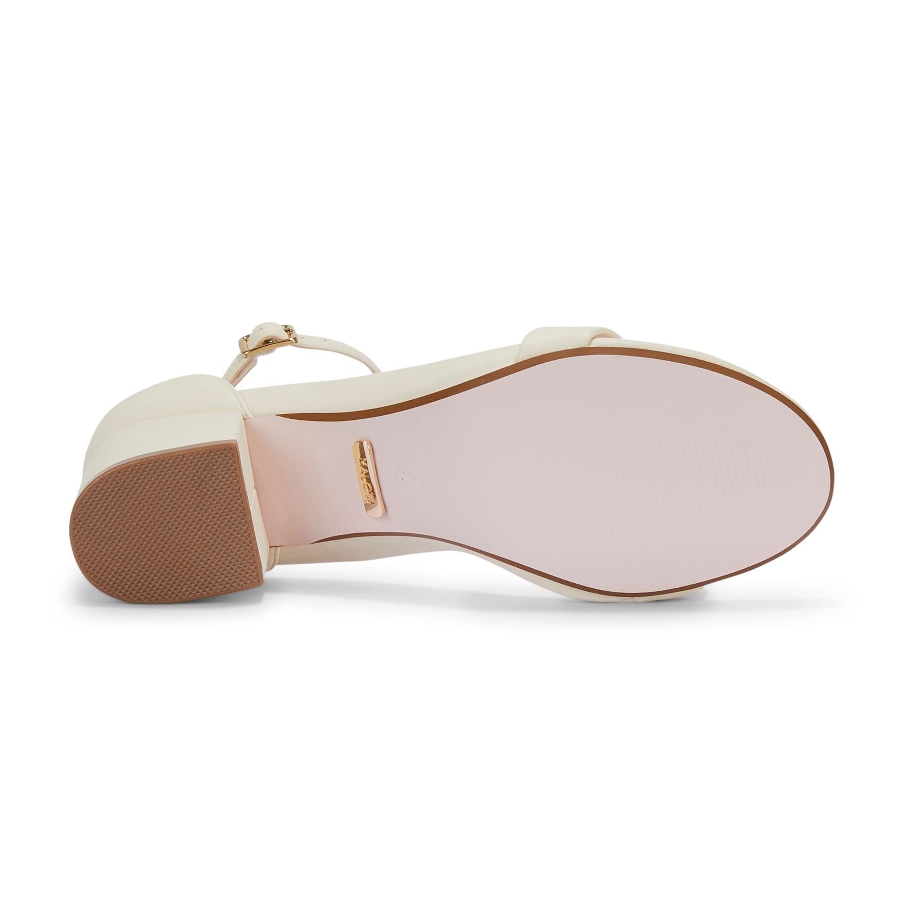 MALOW LONDON MALOW LONDON Women's Khloe Heeled Sandals Buckle Strap PU Open Toe Block Heel Shoes in Cream - 4