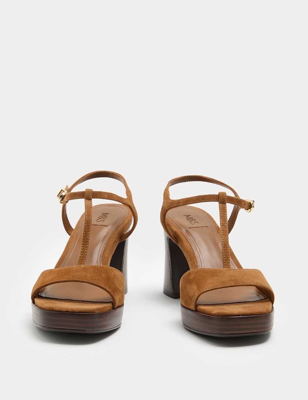 Marks & Spencer M&S Tan Suede T-Bar Platform Heel Sandals