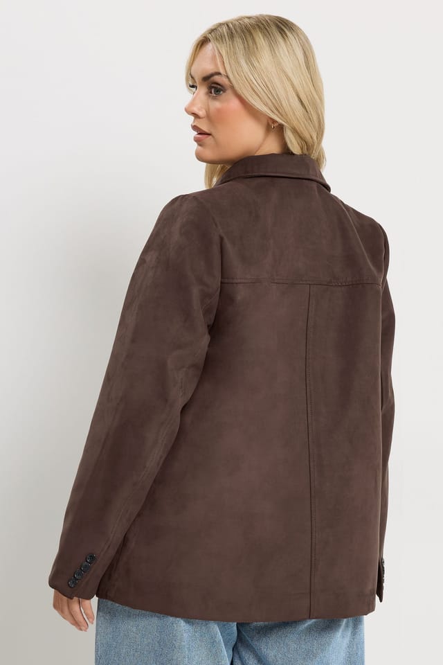 Yours Yours Women's Faux Suede Blazer in Chocolate - 3