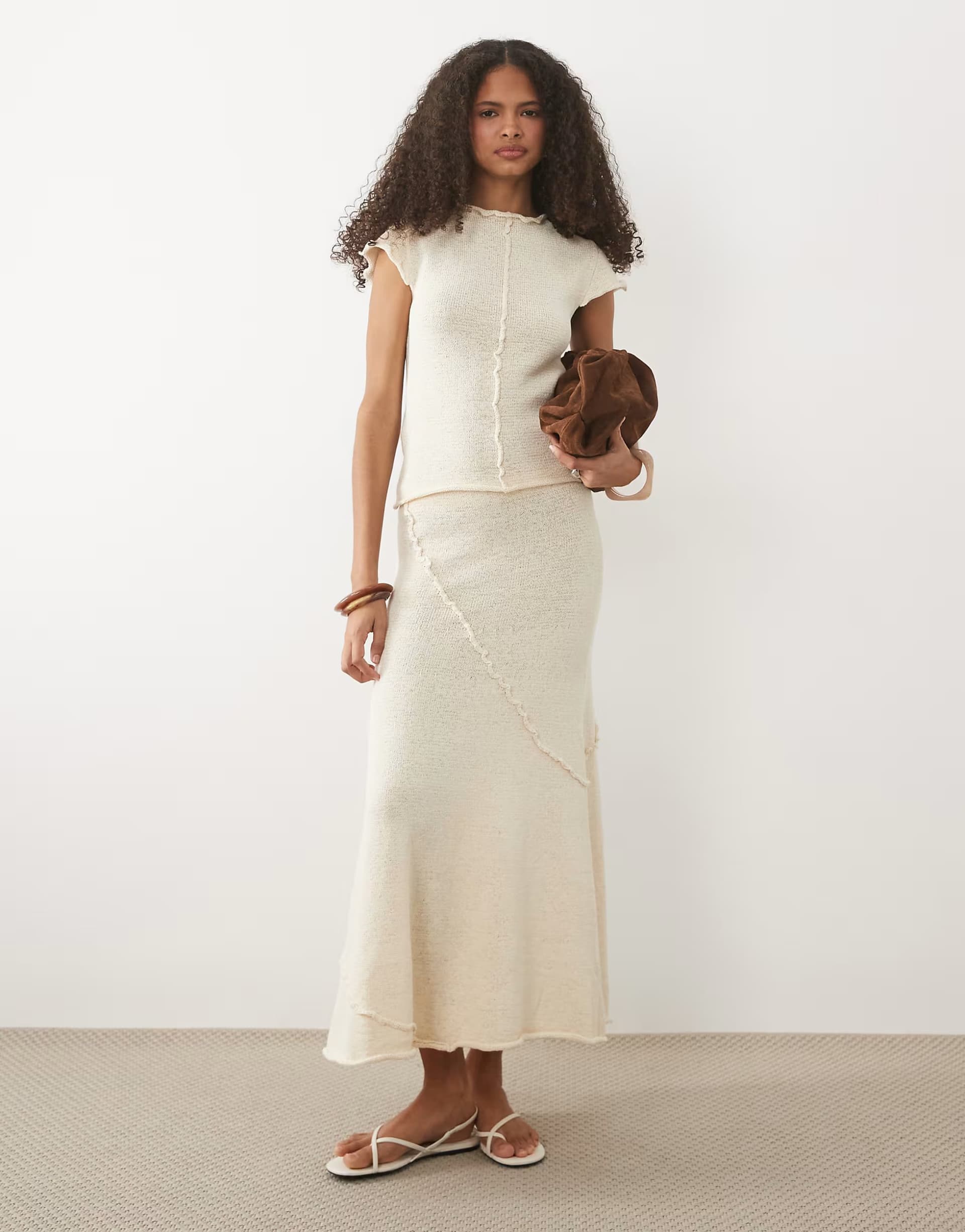 ASOS Mango Aitana textured sleeveless top & skirt co-ord in cream
