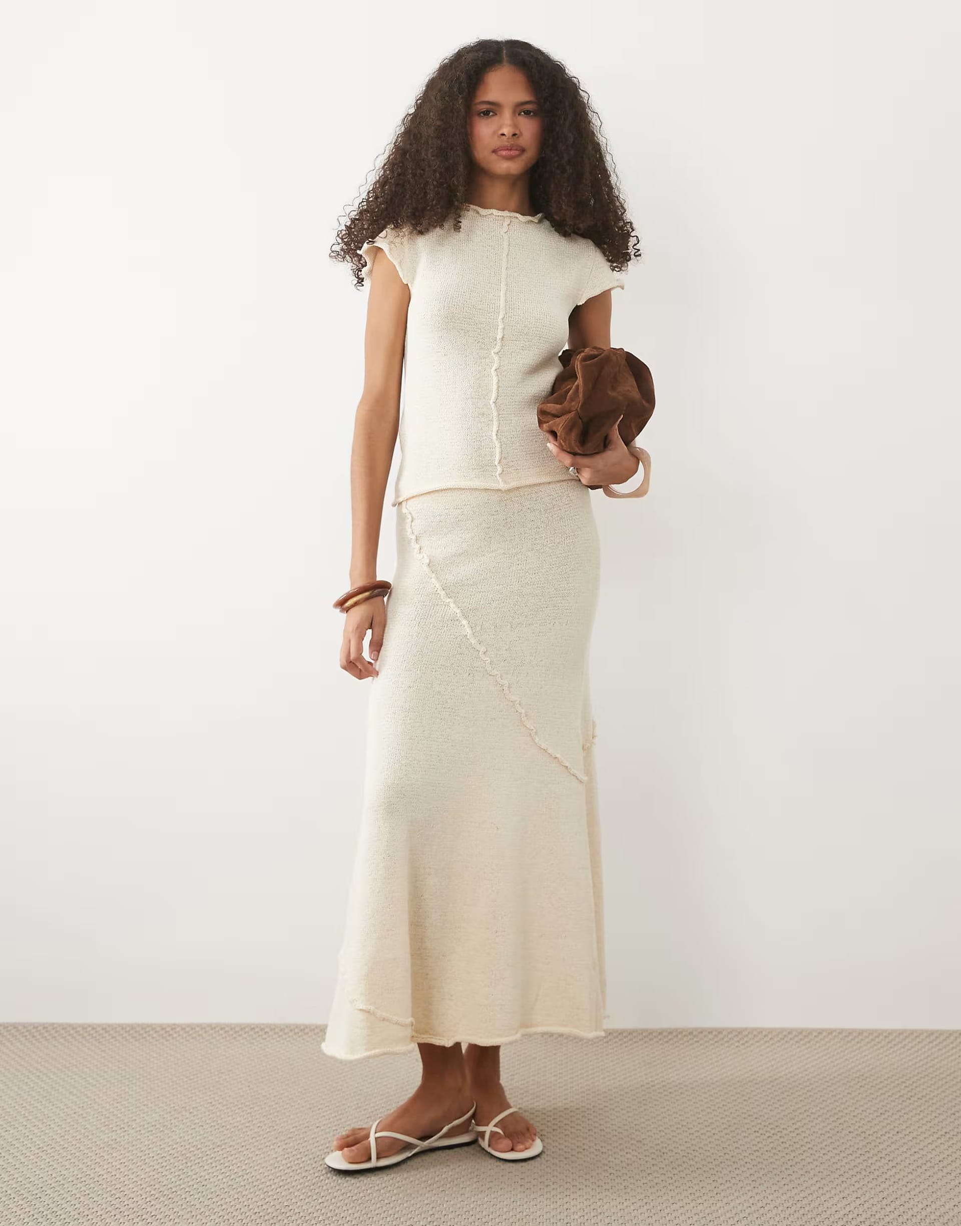 ASOS Cream Textured Sleeveless Top & Skirt Co-ord