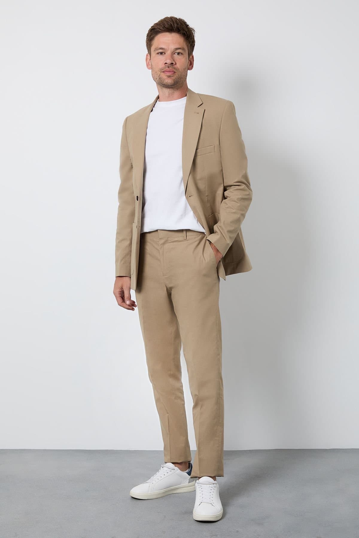 Burton Burton Men's Dark Beige Linen Slim Fit Suit Trousers