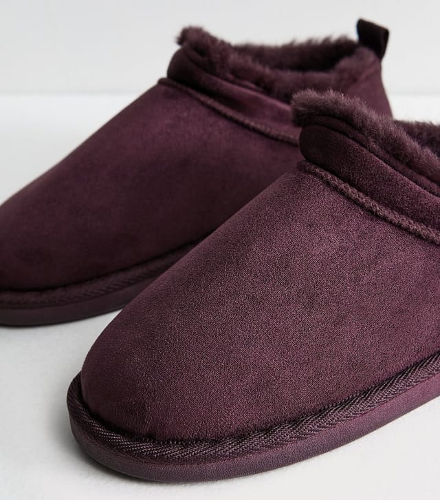 New Look Women's Dark Burgundy Faux Suede Low Boot Slippers New Look - 3