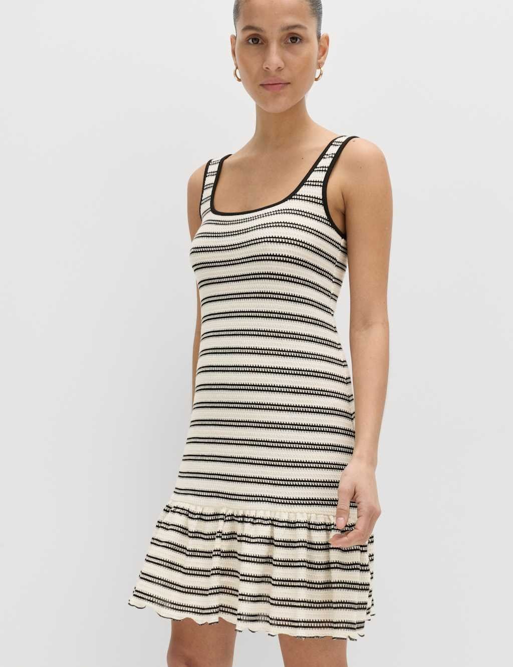 M&S Black Mix Cotton Rich Striped Mini Smock Dress