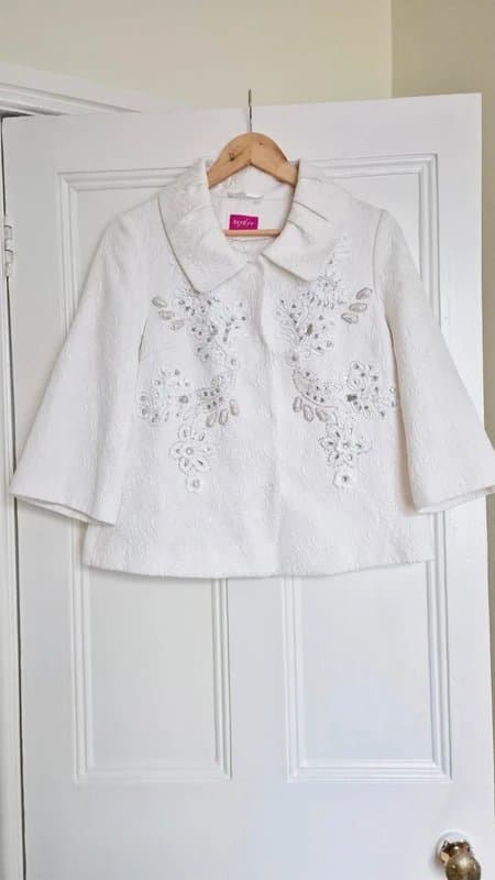 Together Together White Beaded Sequin Embellished Wedding Jacket Blazer 10