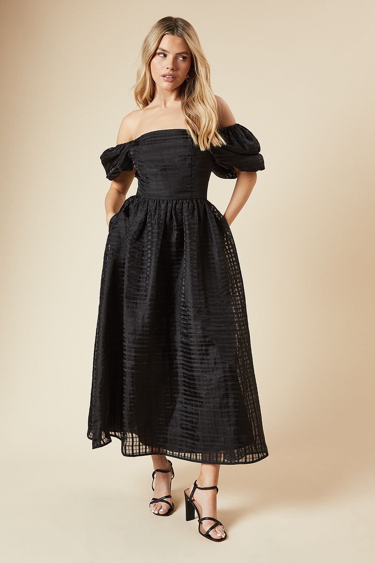 Dorothy Perkins Dorothy Perkins Women's DP Luxe Seersucker Square Neck Midi Dress in Black