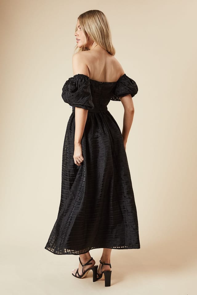 Dorothy Perkins Dorothy Perkins Women's DP Luxe Seersucker Square Neck Midi Dress in Black - 3