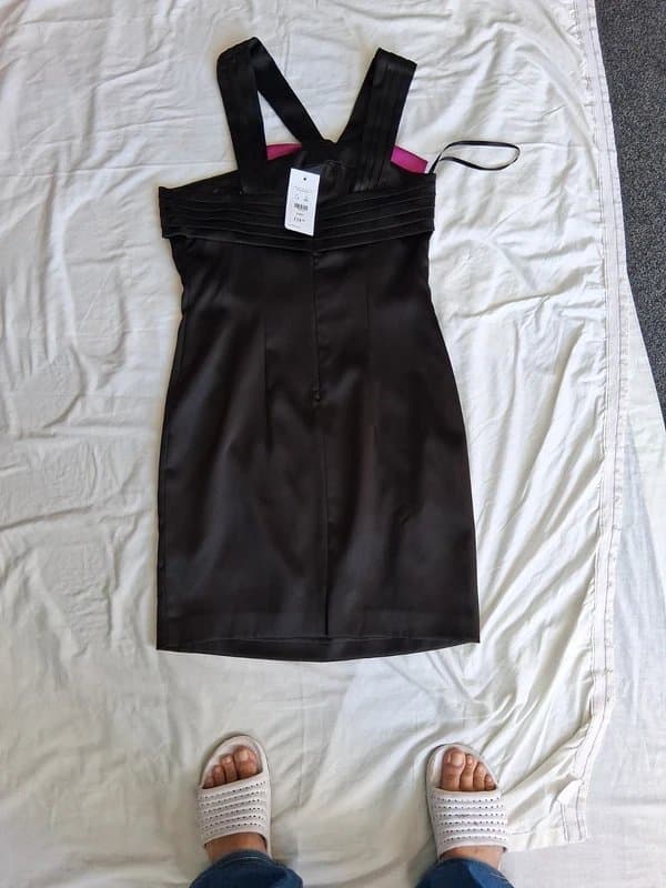 New Look Black satin mini dress with off-center bow to the right side