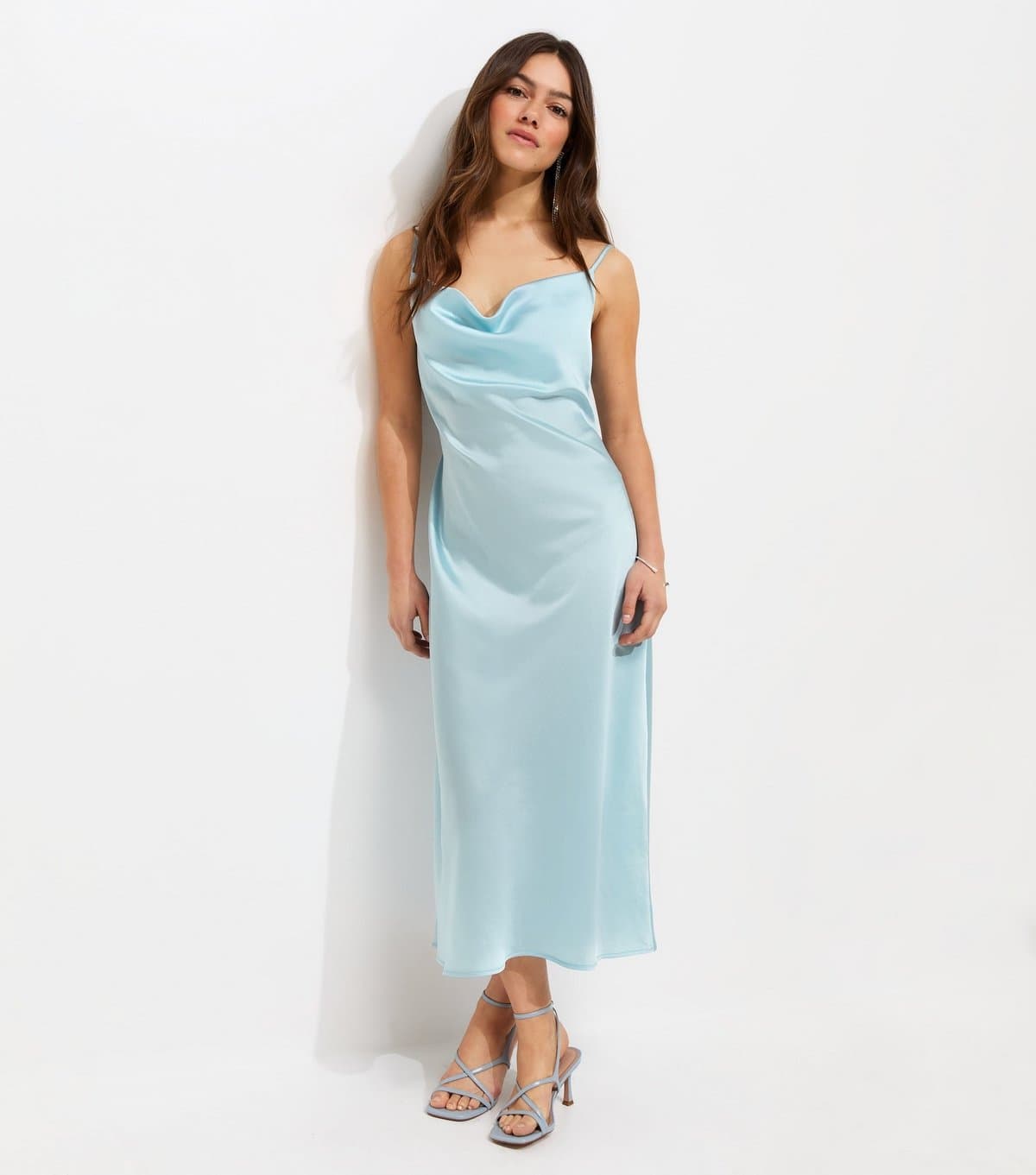 New Look Women's Petite Light Blue Satin Slip Midi Dress New Look