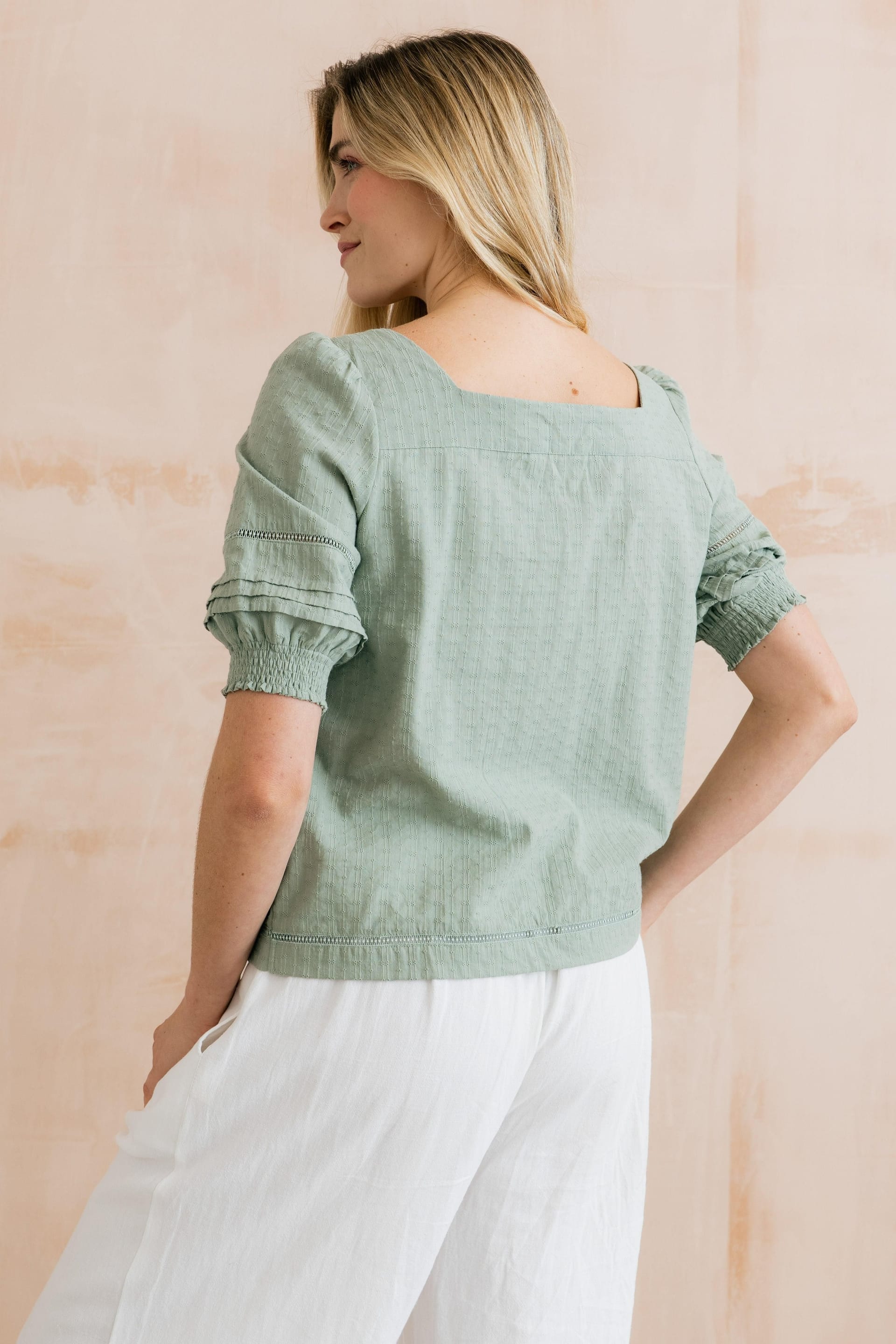 Lily & Me Lily & Me Women's Poppy Embroidered Cotton Blouse in Green - 4