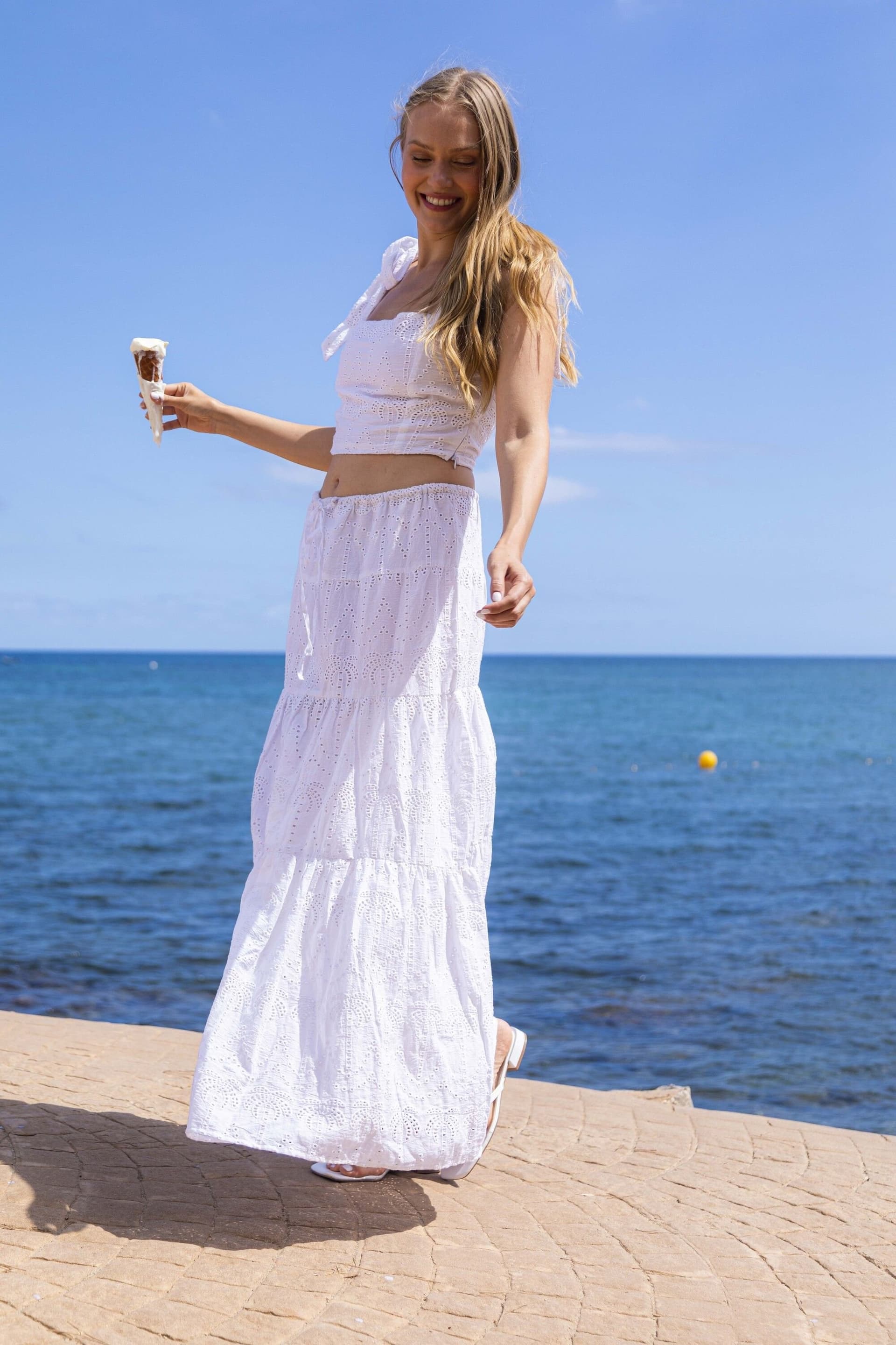 South Beach South Beach Women's Broderie Maxi Skirt in White