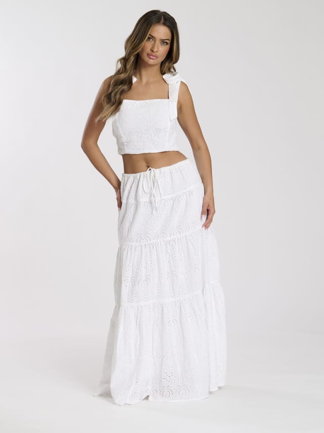 South Beach South Beach Women's Broderie Maxi Skirt in White - 2