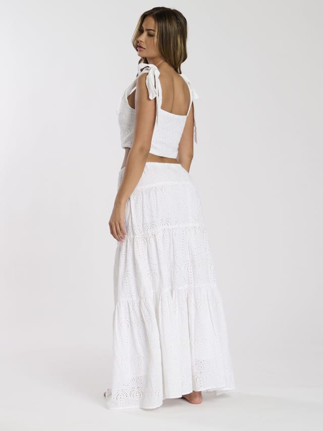 South Beach South Beach Women's Broderie Maxi Skirt in White - 3