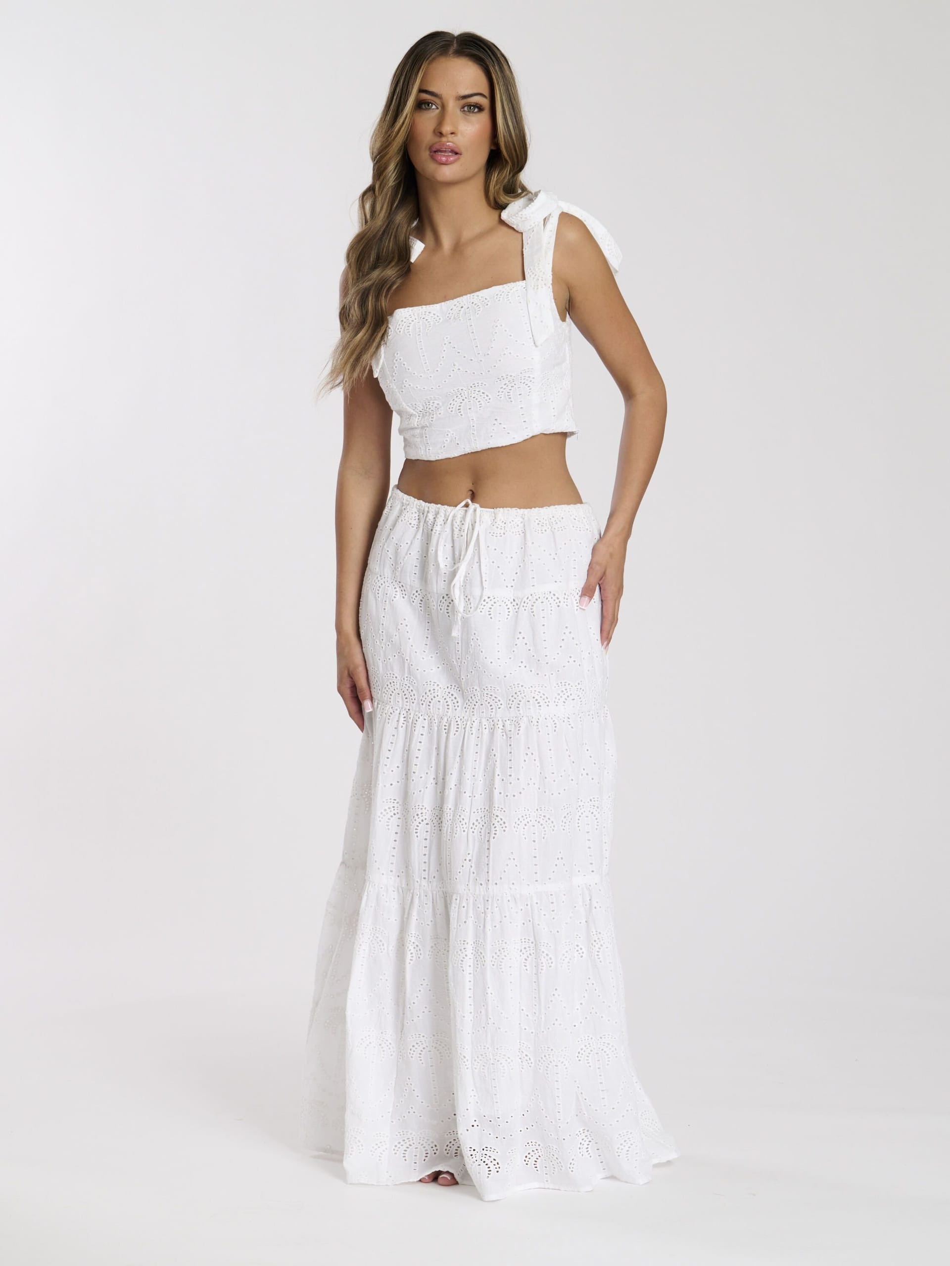 South Beach South Beach Women's Broderie Maxi Skirt in White - 4