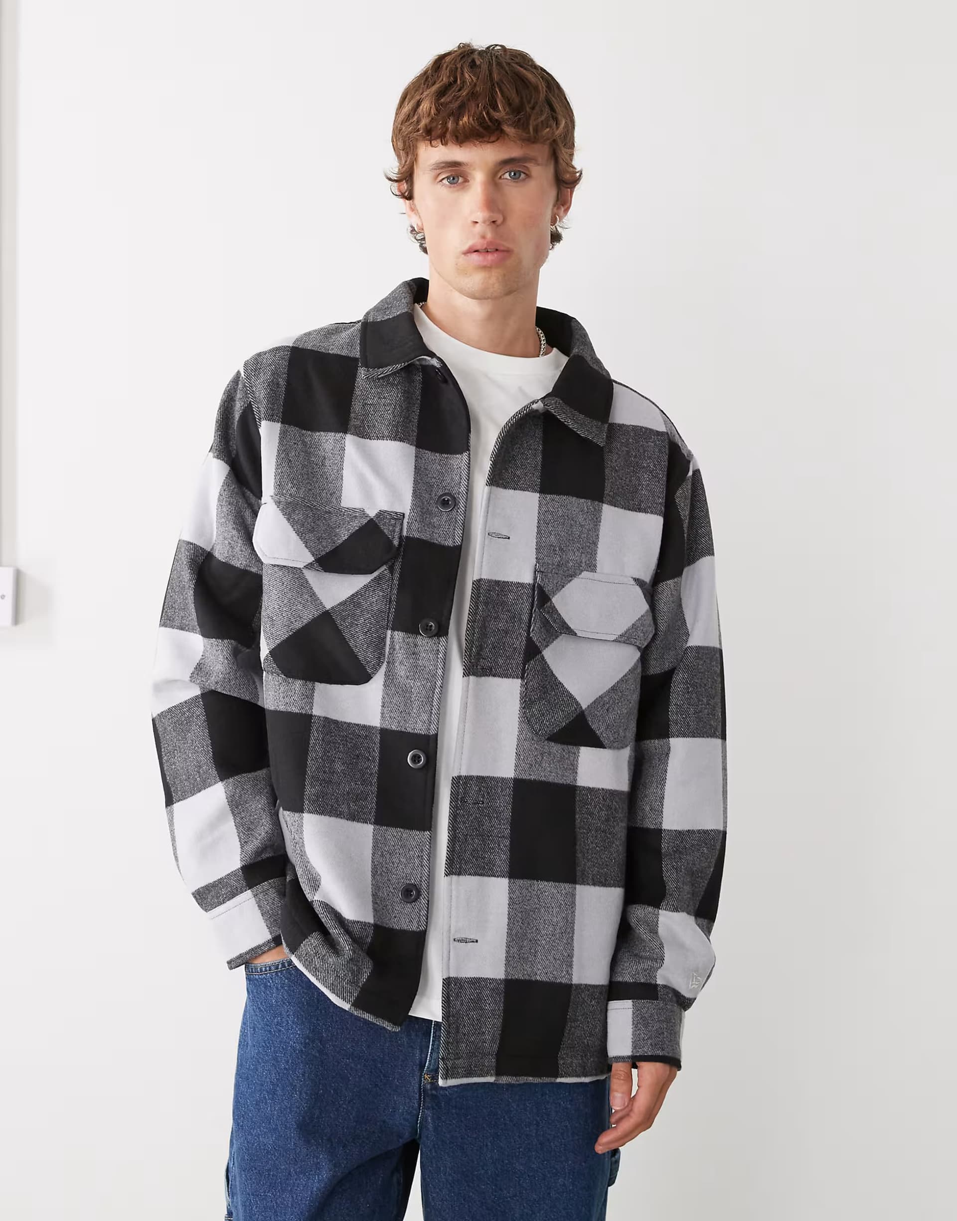 ASOS New Era overshirt jacket in black and grey check