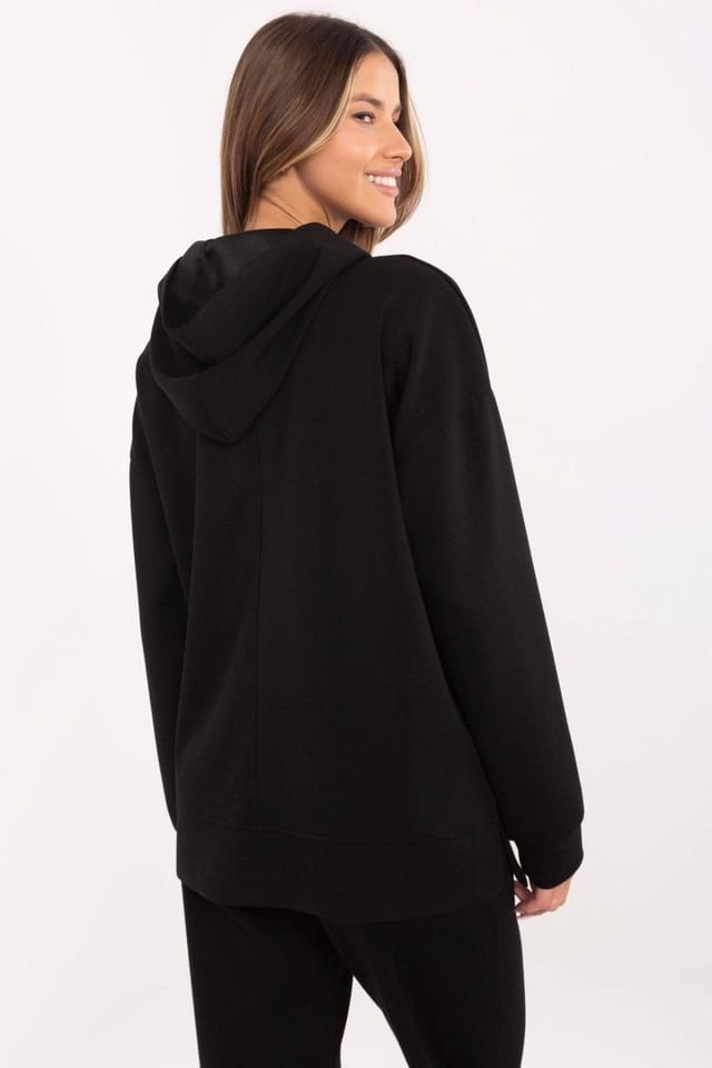 Love Lace Love Lace Women's Hooded Blouse with Side Slit & Detachable Brooch in Black - 3