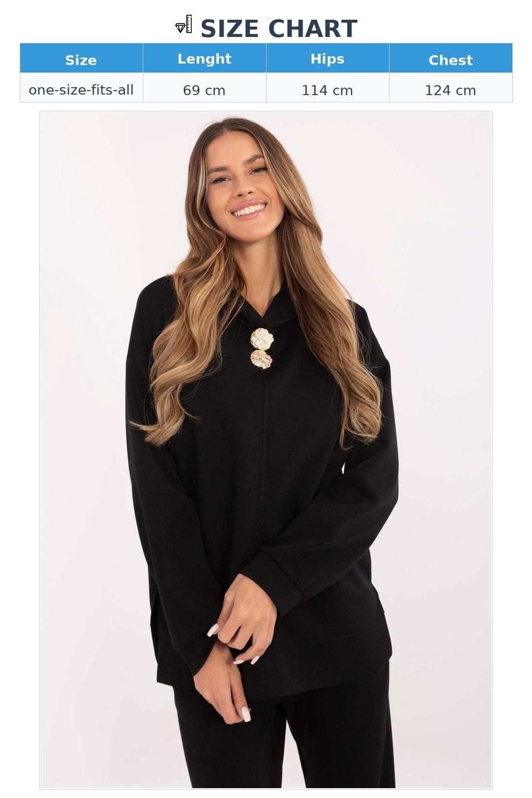 Love Lace Love Lace Women's Hooded Blouse with Side Slit & Detachable Brooch in Black - 4
