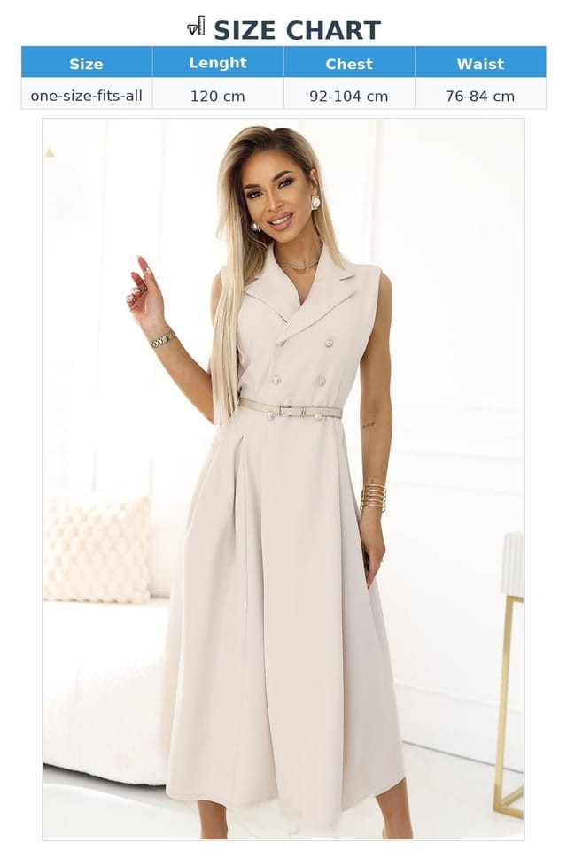 Love Lace Love Lace Women's Sleeveless Midi Blazer with Belted Waist in Beige - 3