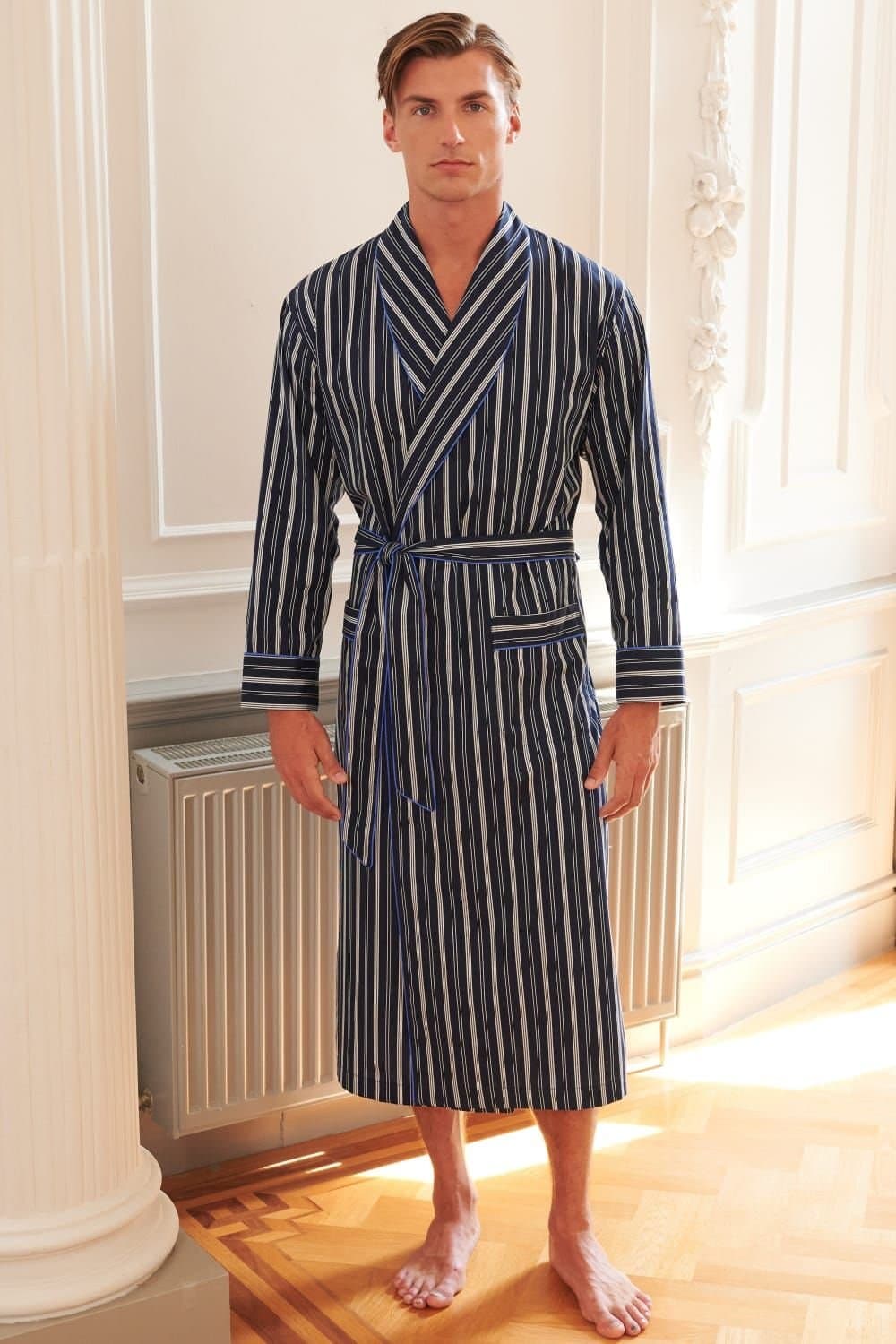 British Boxers British Boxers Men's "Windsor Regimental" Satin Stripe Dressing Gown in Navy